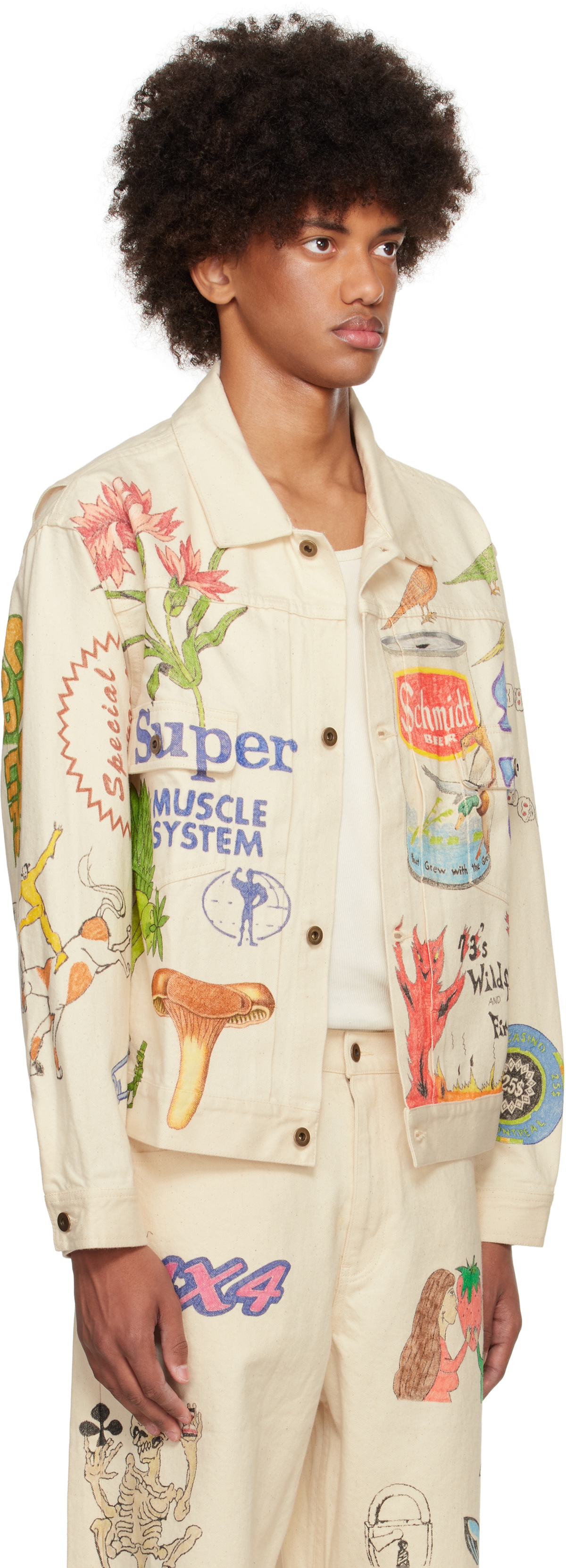 Small Talk Studio SSENSE Exclusive Off-White Hand-Drawn Denim Trucker Jacket