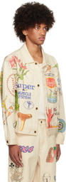 Small Talk Studio SSENSE Exclusive Off-White Hand-Drawn Denim Trucker Jacket