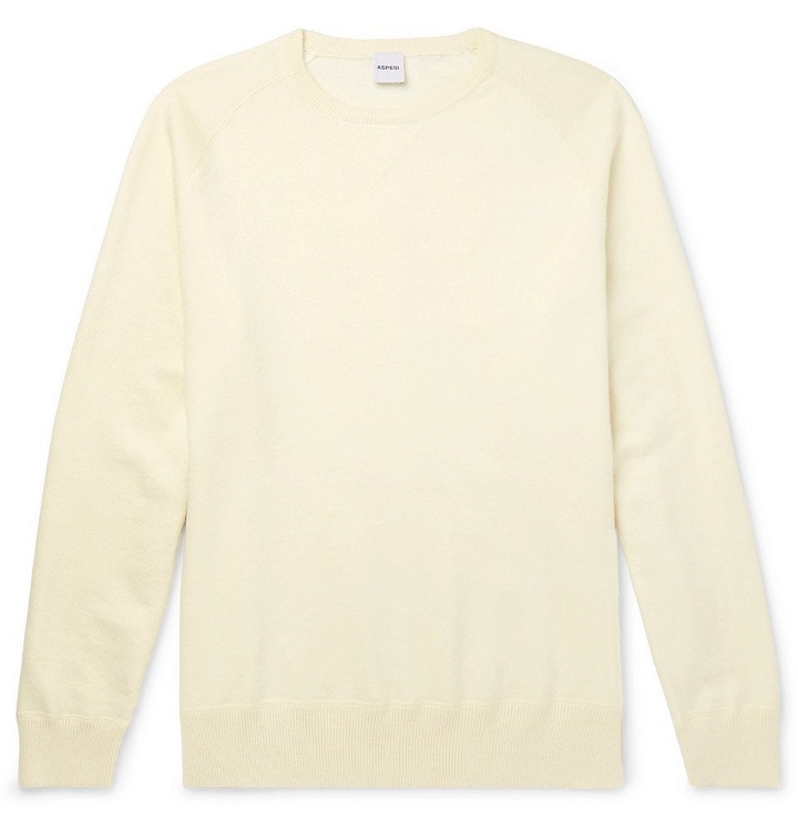 Photo: Aspesi - Slim-Fit Loopback Cotton, Cashmere and Wool-Blend Sweater - Neutral