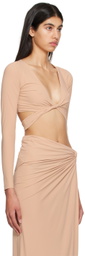 Atlein Beige Plunging Long Sleeve T-Shirt