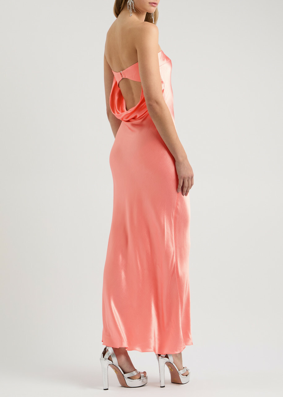 Bec & Bridge Moon Dance Strapless Satin Maxi Dress Coral