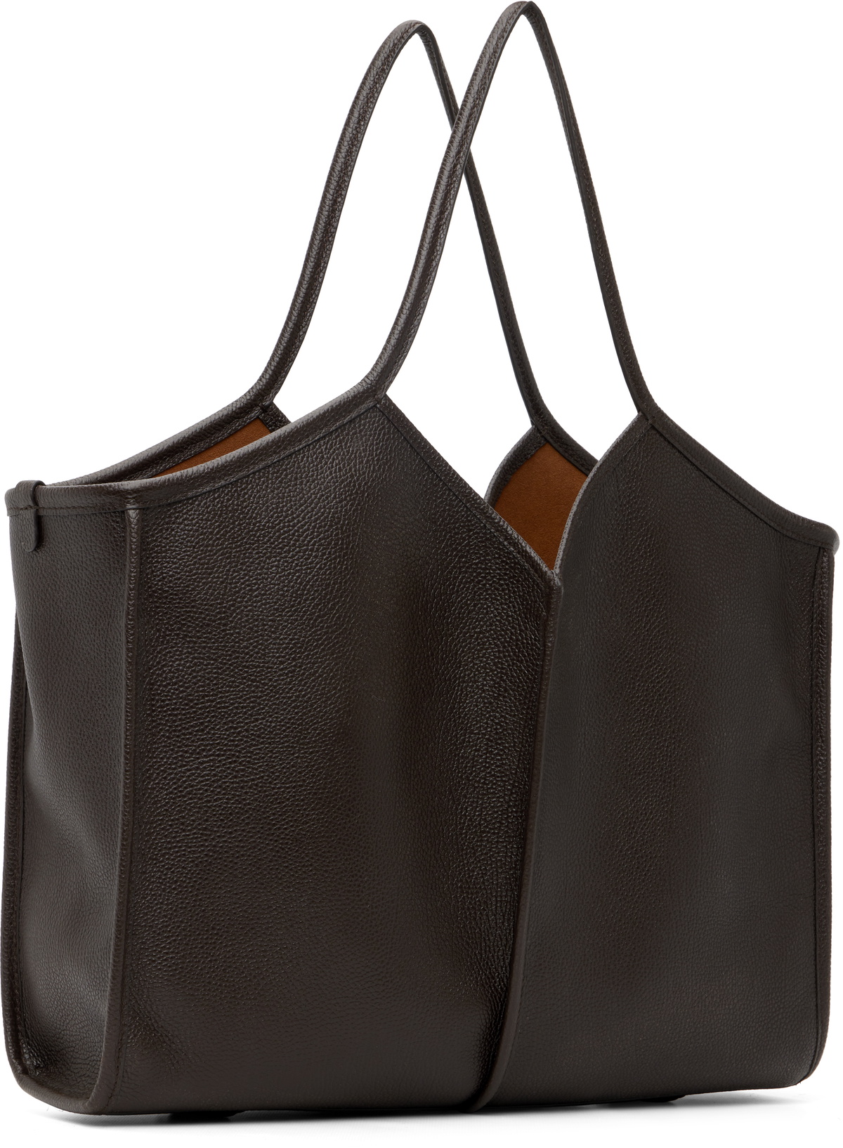 HEREU Brown Calella Squared Medium Grainy Tote