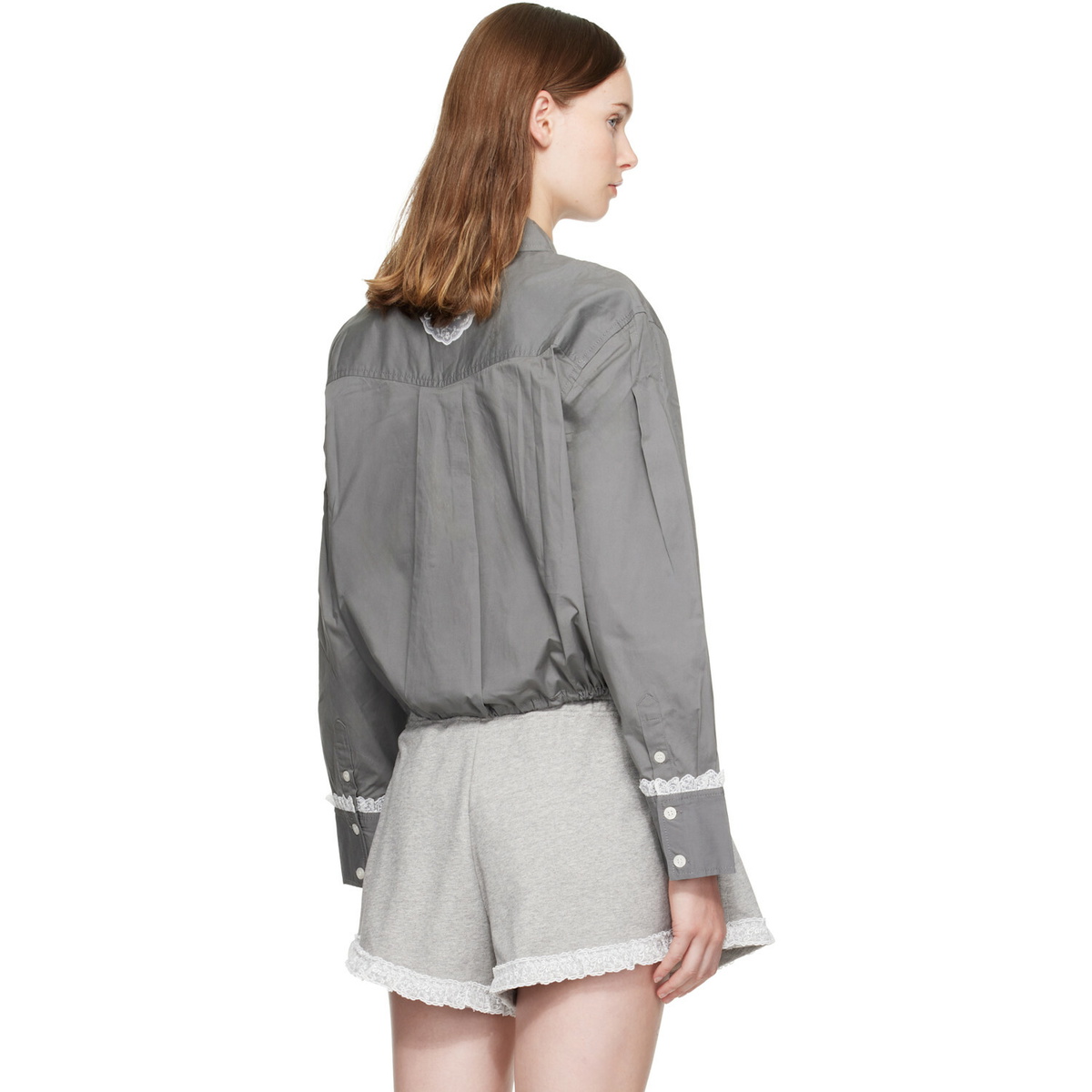 GANNI Gray Stretch Cotton Cropped Bowling Shirt