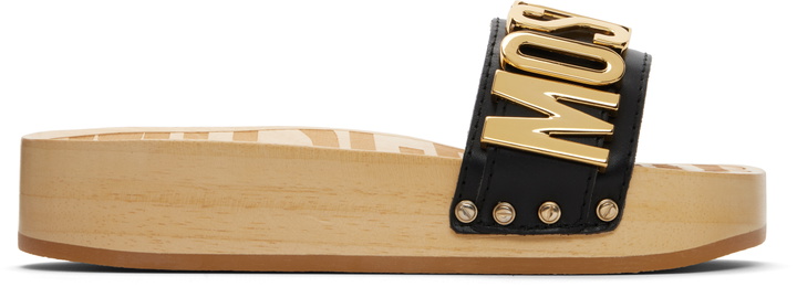 Photo: Moschino Beige & Black Calfskin Wood Sandals