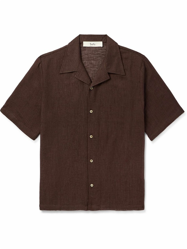 Photo: Séfr - Dalian Camp-Collar Cotton and Linen-Blend Shirt - Brown