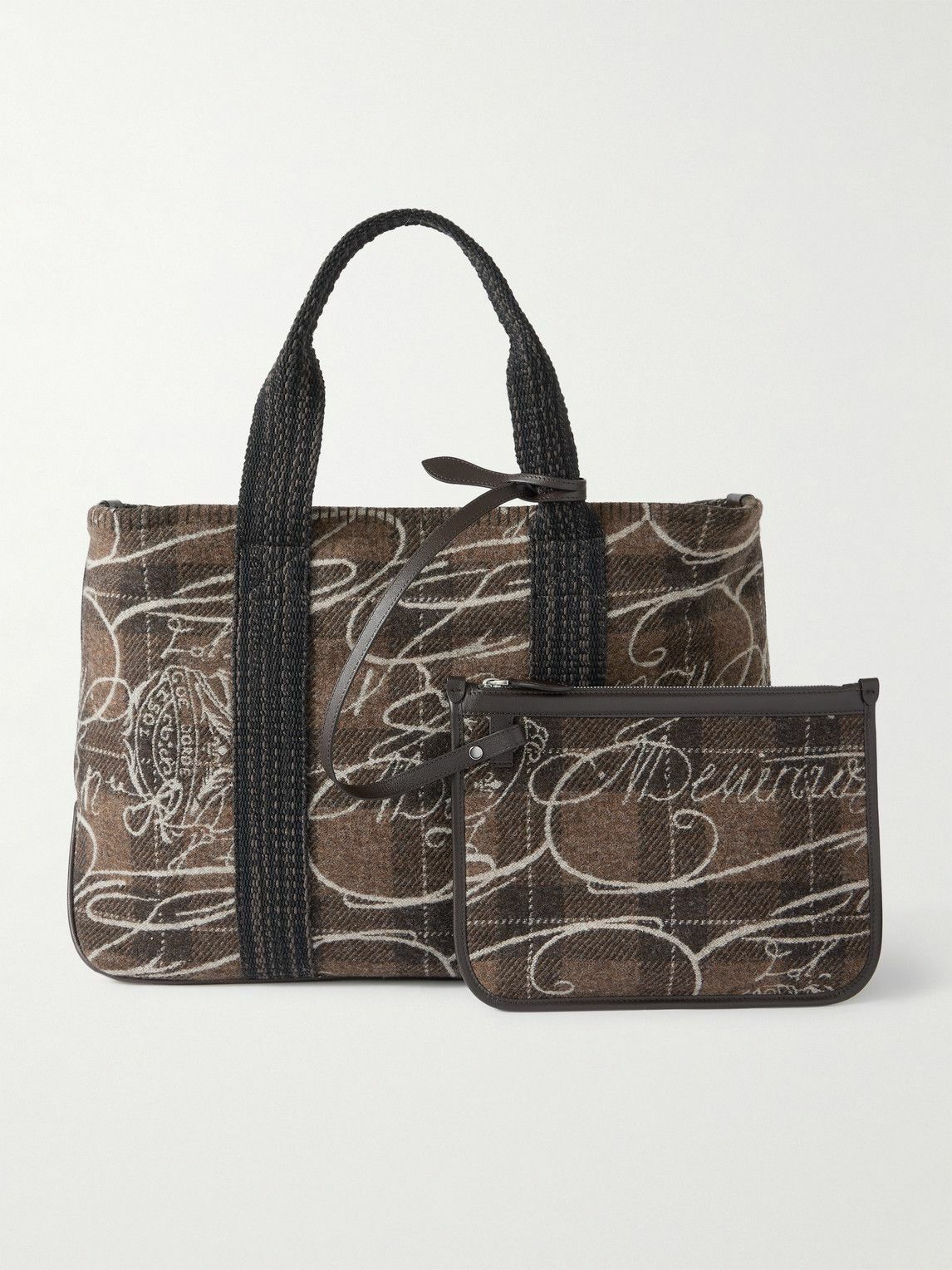 Berluti - Leather-Trimmed Scritto Checked Jacquard Tote Bag