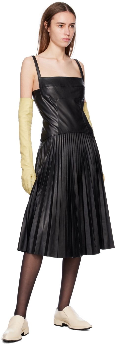 Proenza Schouler Black Drop Waist Faux-Leather Midi Dress Proenza Schouler