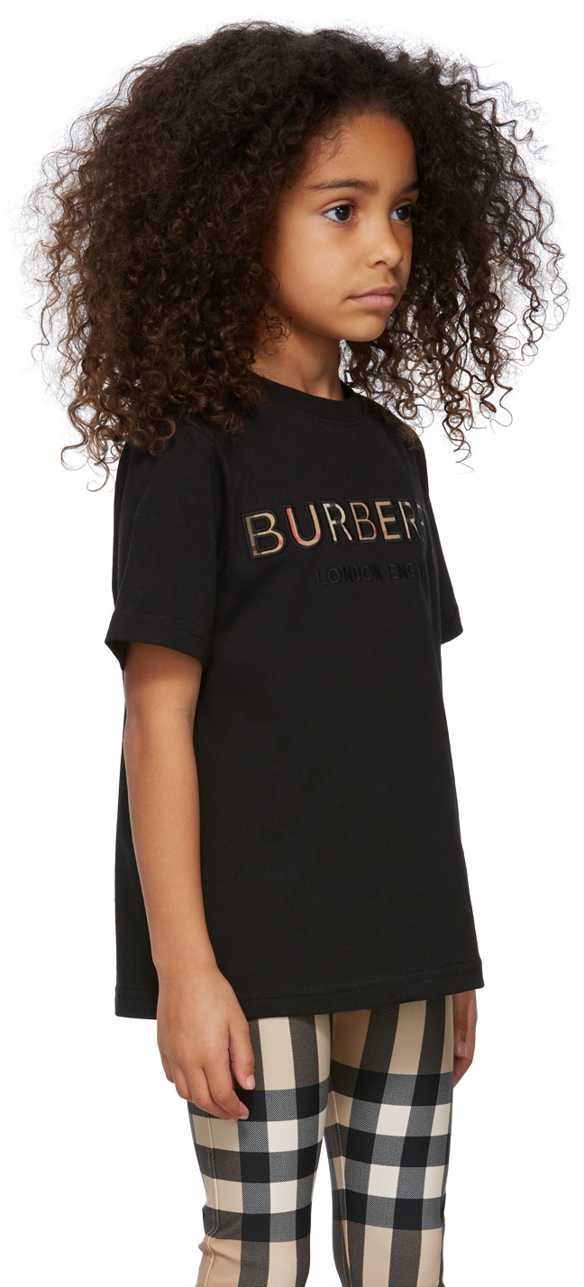 Burberry Kids Black Vintage Check Embroidered Logo T-Shirt Burberry