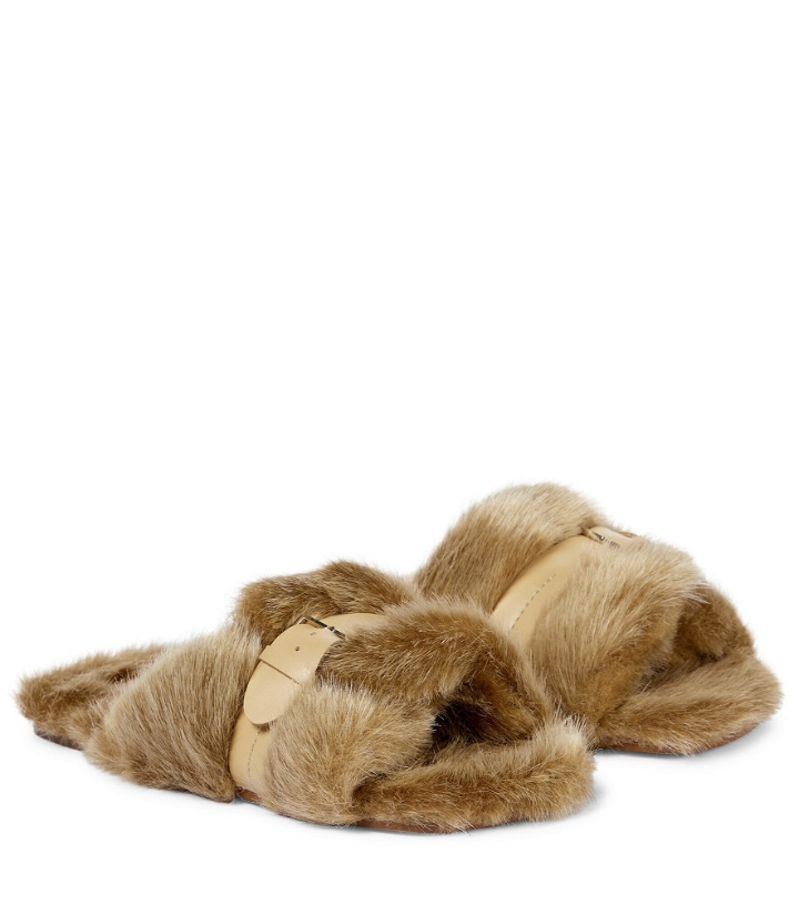 Photo: Clergerie - Irina leather-trimmed faux fur slides