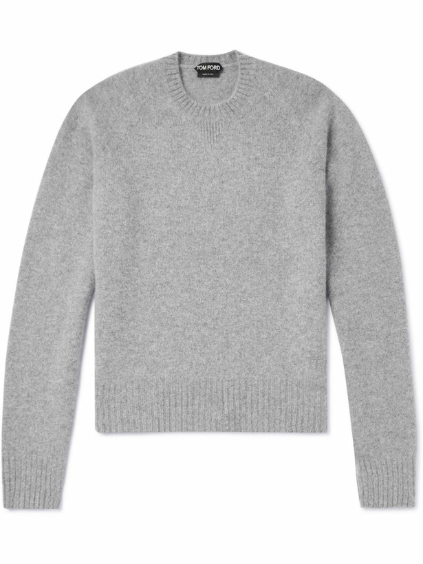 Photo: TOM FORD - Slim-Ft Logo-Embroidered Brushed-Cashmere Sweater - Gray