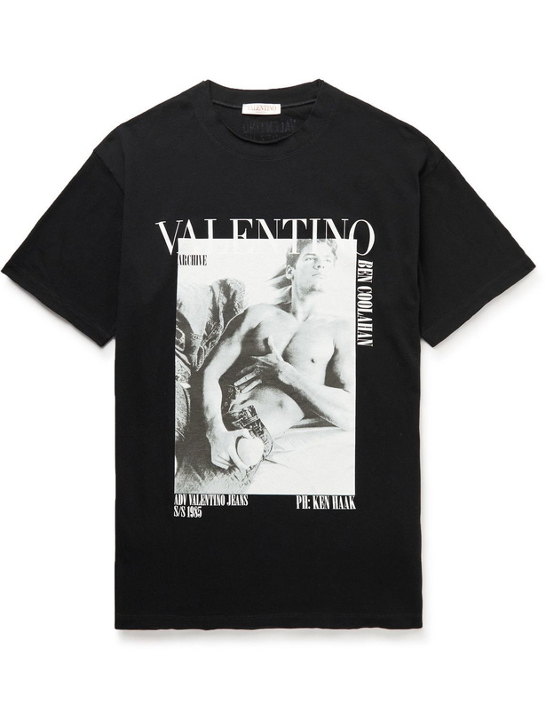 Photo: Valentino - Distressed Logo-Print Cotton-Jersey T-Shirt - Black