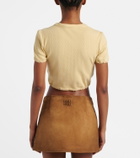 Miu Miu Lace-trimmed pointelle cotton crop top