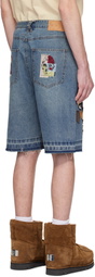 KidSuper Blue Face Patchwork Baggy Denim Short