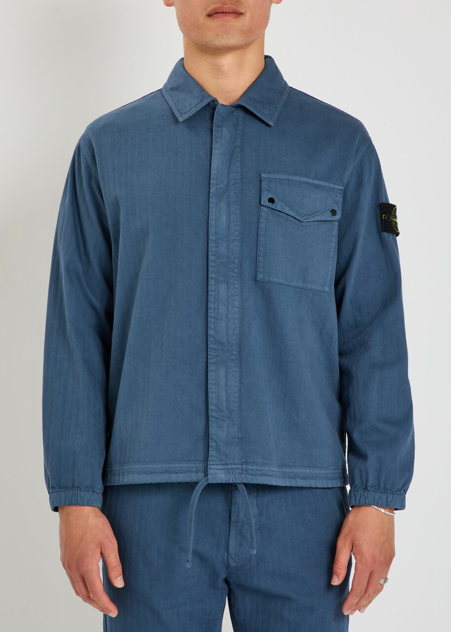 Stone Island Logo-appliquéd Herringbone Cotton Jacket Blue Dark