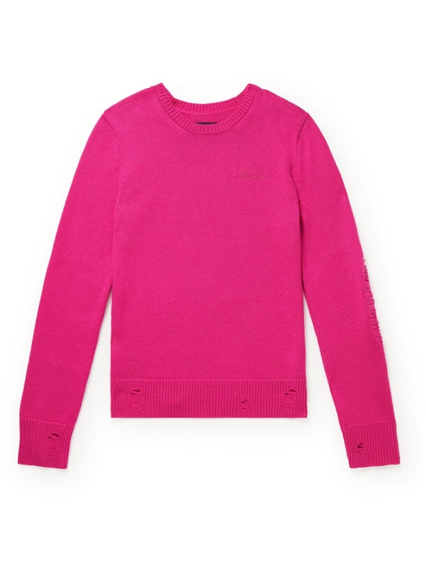 Photo: AMIRI - Slim-Fit Distressed Cashmere and Wool-Blend Sweater - Pink