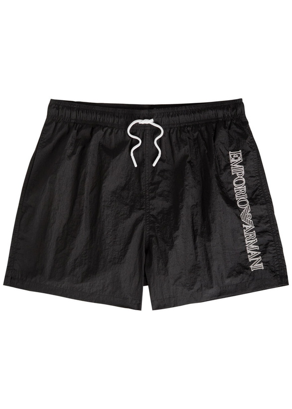 Photo: Emporio Armani Logo-embroidered Crinkled Nylon Swim Shorts Black