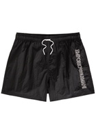 Emporio Armani Logo-embroidered Crinkled Nylon Swim Shorts Black