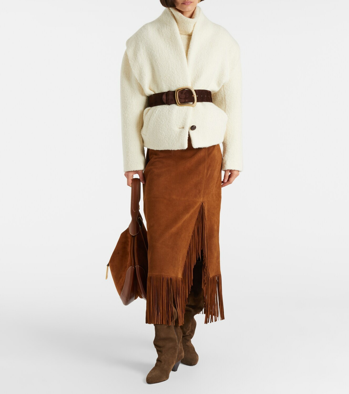 Polo Ralph Lauren Fringed suede midi skirt
