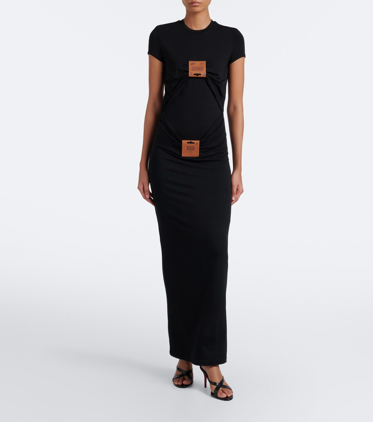 Jean Paul Gaultier Leather-trimmed jersey maxi dress