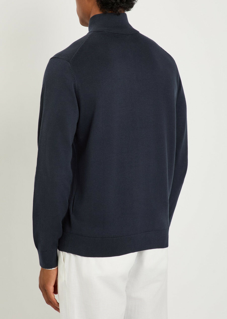 Gant Logo-embroidered Quarter-zip Cotton Jumper Navy