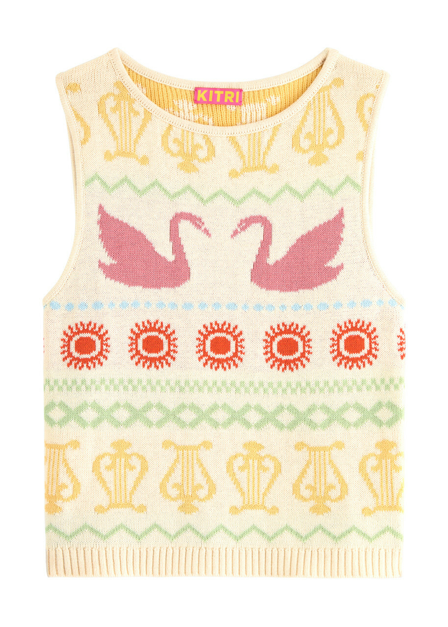 Kitri Hailey Swan-intarsia Cotton-blend Tank Ivory