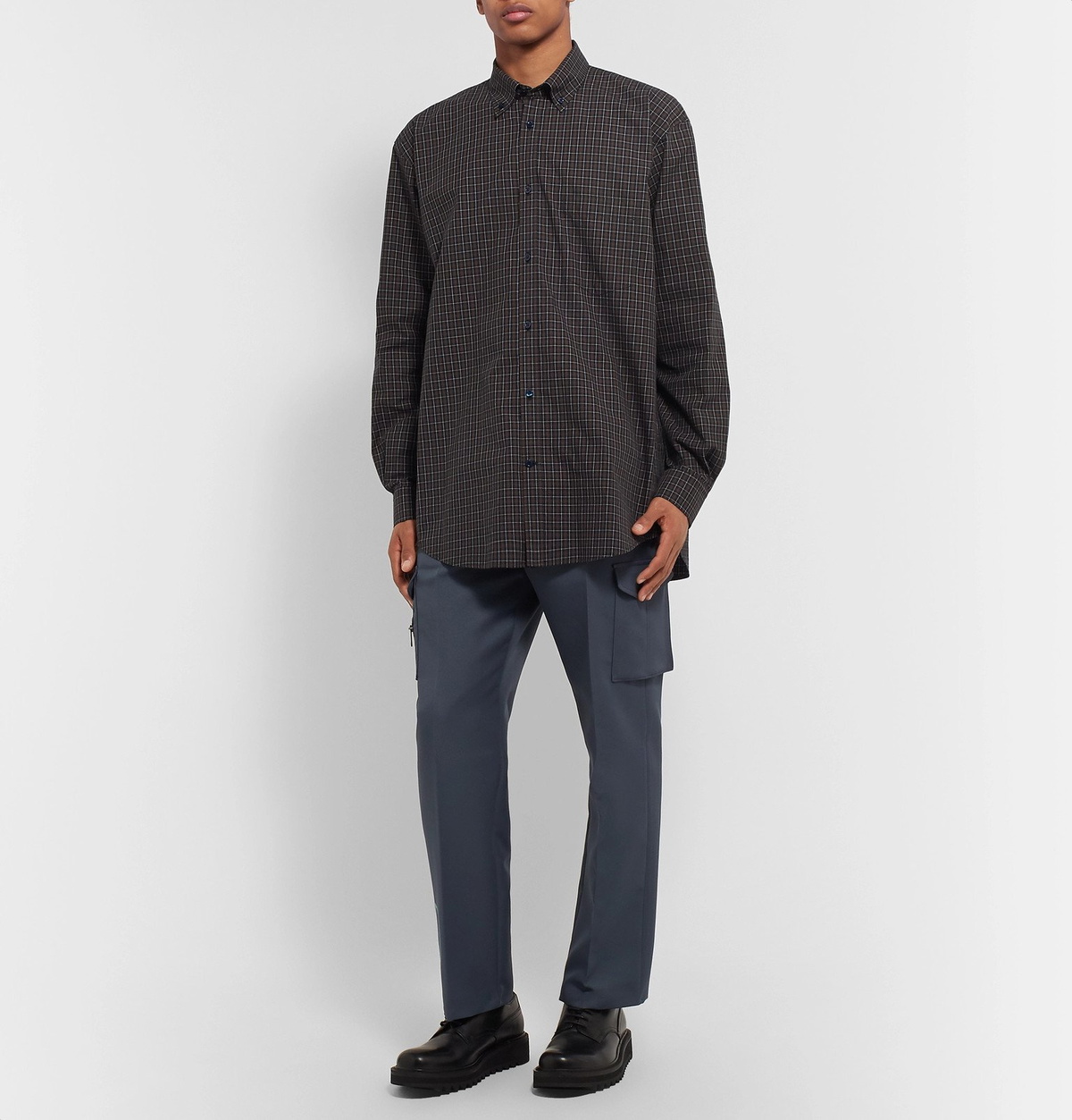 Balenciaga - Oversized Button-Down Collar Logo-Print Checked