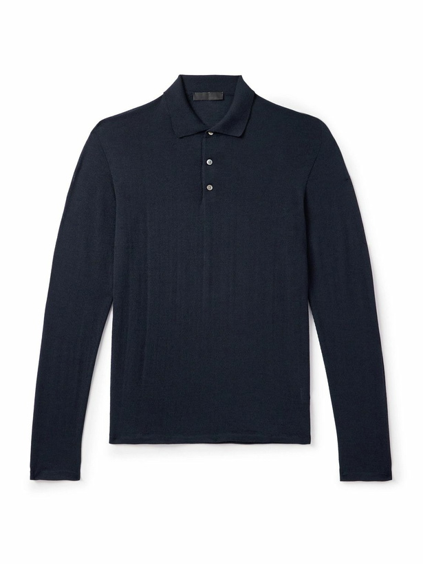 Photo: Saman Amel - Slim-Fit Wool Polo Shirt - Blue
