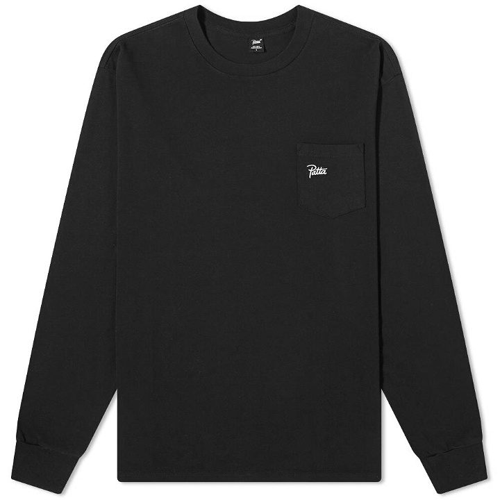 Photo: Patta Men's Long Sleeve Washed Pocket Logo T-Shirt in Black
