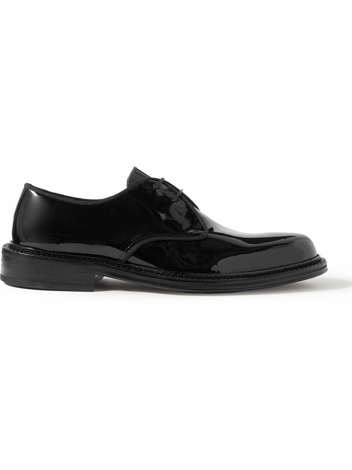 Photo: Mr P. - Grosgrain-Trimmed Patent-Leather Derby Shoes - Black