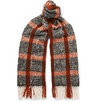 Mr P. - Fringed Checked Textured-Knit Scarf - Men - Red