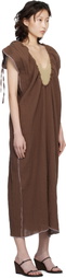 Baserange Brown Max Crinkle Linen Maxi Dress