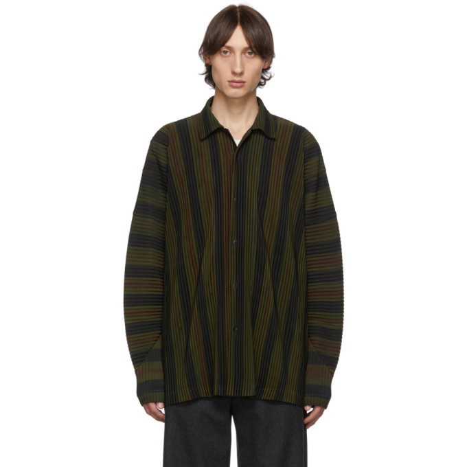 Photo: Homme Plisse Issey Miyake Brown and Black Stripe Long Sleeve Shirt