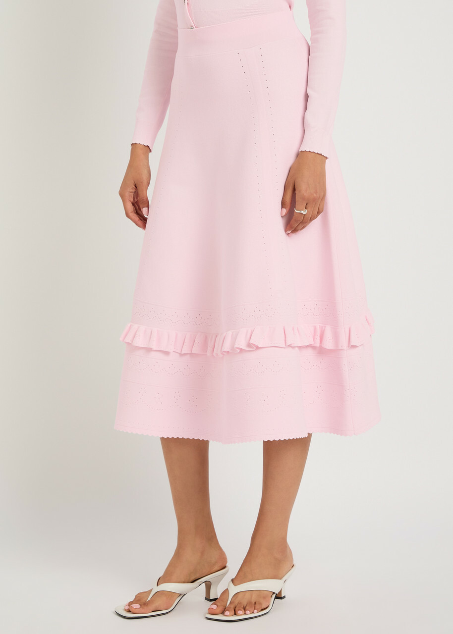 Needle & Thread Pointelle Stretch-knit Midi Skirt Pink