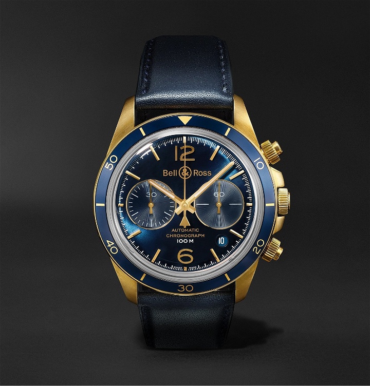 Photo: Bell & Ross - BR V2-94 Aéronavale Limited Edition Automatic Chronograph 41mm Bronze and Leather Watch, Ref No. BRV294-BLU-BR/SCA - Blue