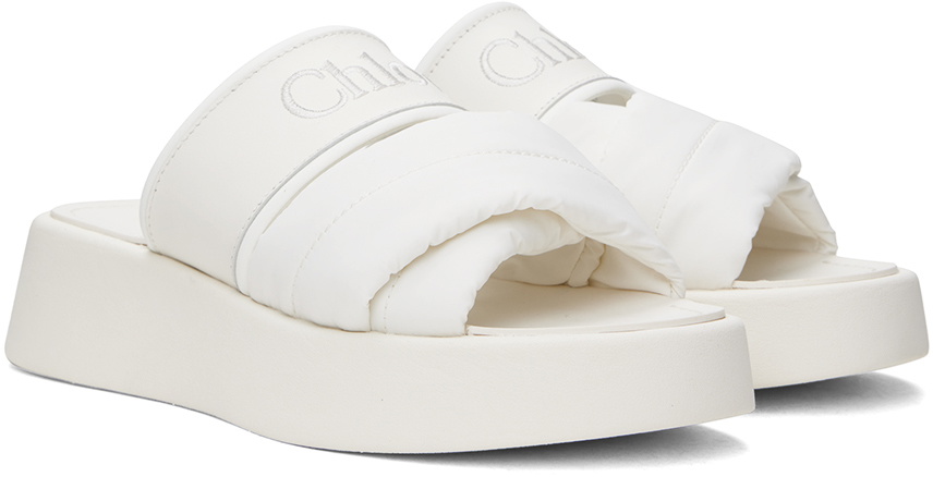 【関税&送料込】Chloe Sandals White Logo embossed denim slides in white - Chloe Kids | Mytheresa