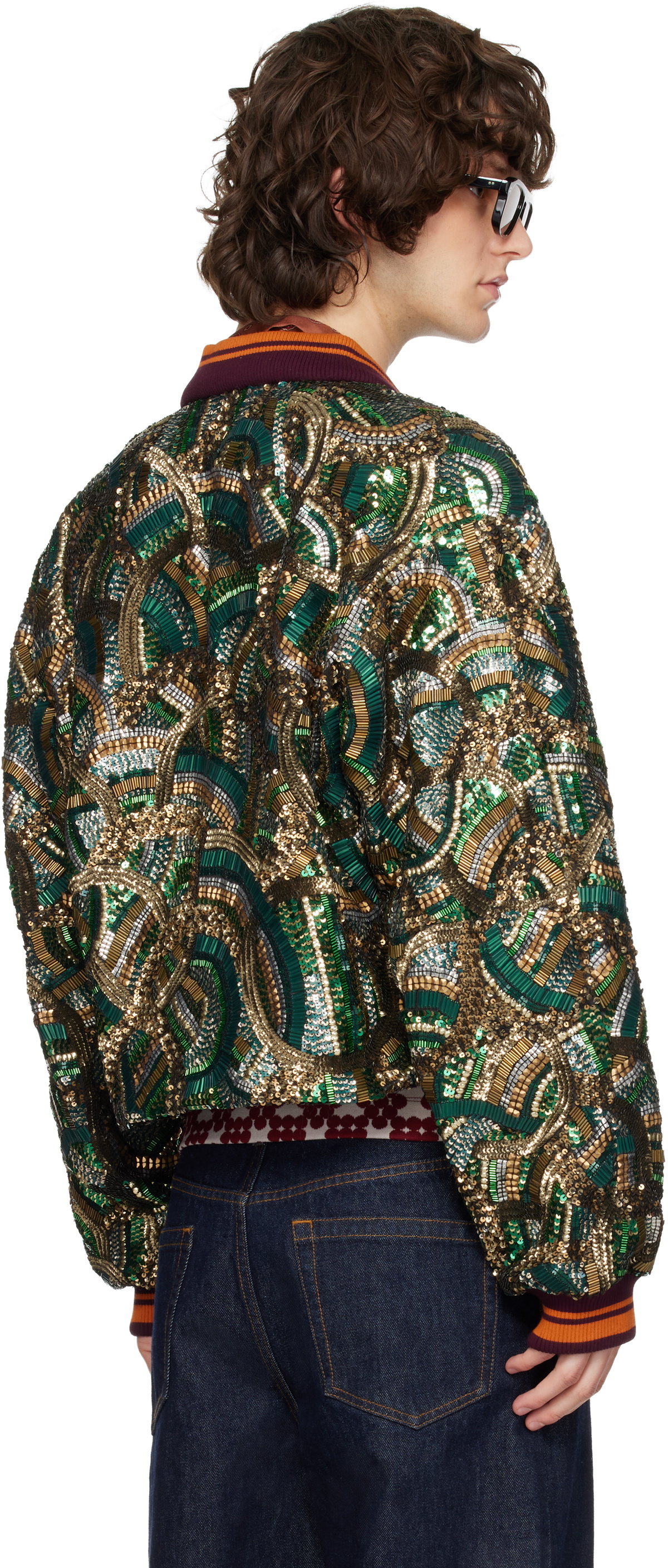 Dries Van Noten Green Embroidered Bomber Jacket