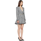 BALMAIN Black & White Buttoned Tweed Flare Minidress