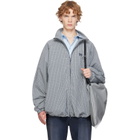 Balenciaga Blue & Beige Cotton Linen Check Zip-Up Jacket