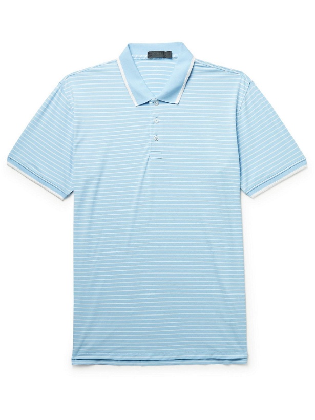 Photo: G/FORE - Striped Perforated Stretch-Jersey Golf Polo Shirt - Blue