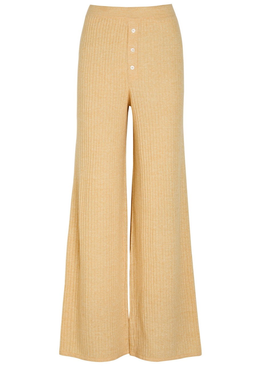 Guest In Residence Everywear Wide-leg Cashmere and Linen-blend Trousers Yellow