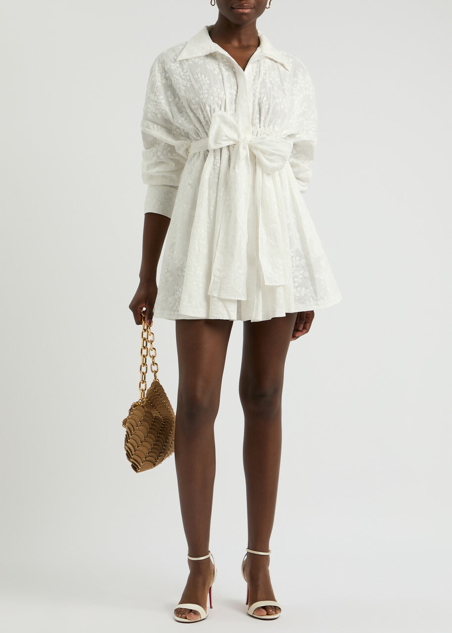 Norma Kamali Floral-embroidered Cotton Mini Shirt Dress White Norma Kamali Norma Kamali Floral-embroidered Cotton Mini Shirt Dress White Norma Kamali