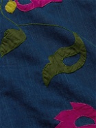 Kardo - Convertible-Collar Appliquéd Embroidered Cotton Shirt - Blue