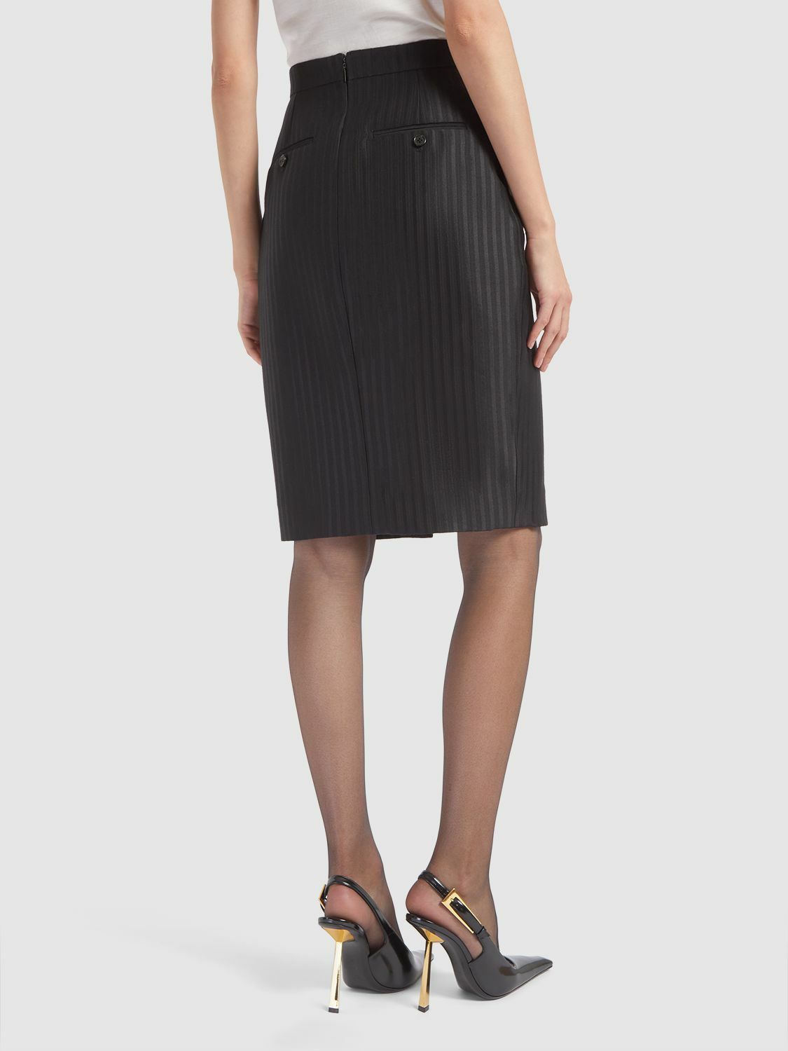 SAINT LAURENT - Wool Blend Midi Skirt W/ Split Front Saint
