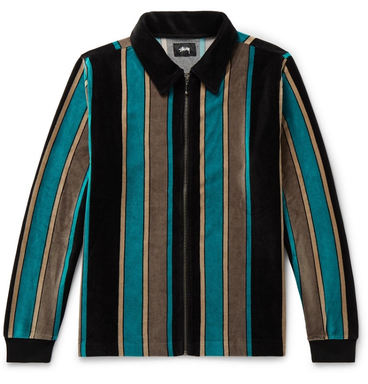 Photo: Stüssy - Striped Cotton-Blend Velour Track Jacket - Black