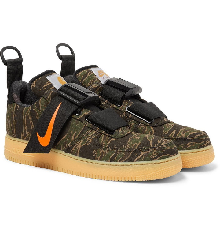 Photo: Nike - Carhartt WIP Air Force 1 Camouflage-Print Ripstop Sneakers - Men - Army green