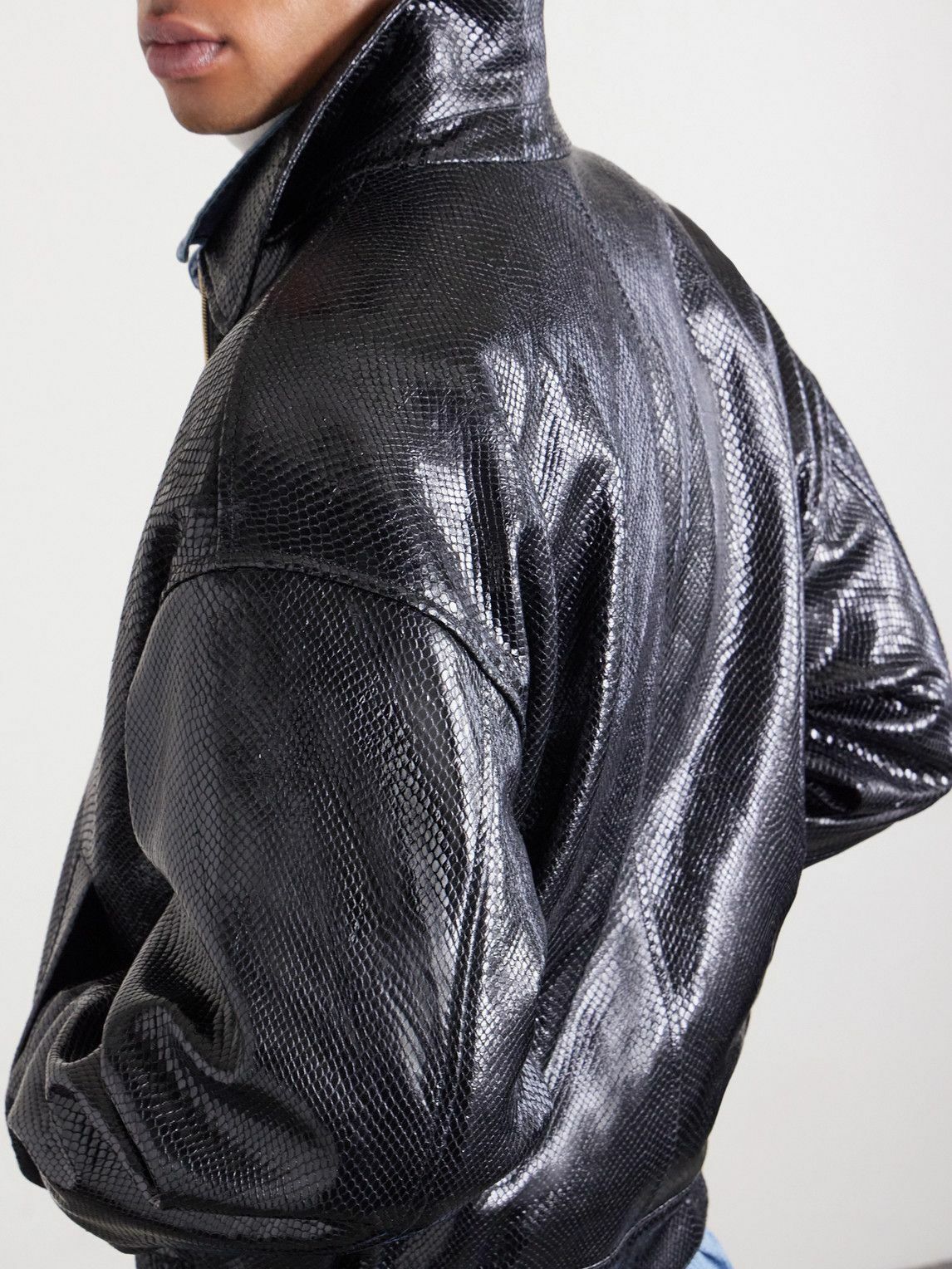 Versace - Padded Snake-Effect Leather Blouson Jacket - Black Versace