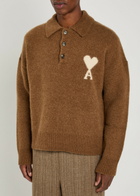 Ami Paris Logo-intarsia Alpaca-blend Polo Jumper Brown