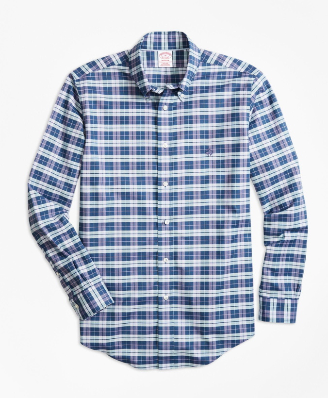Photo: Brooks Brothers Men's Madison Relaxed-Fit Sport Shirt, Non-Iron Check | Navy/Purple