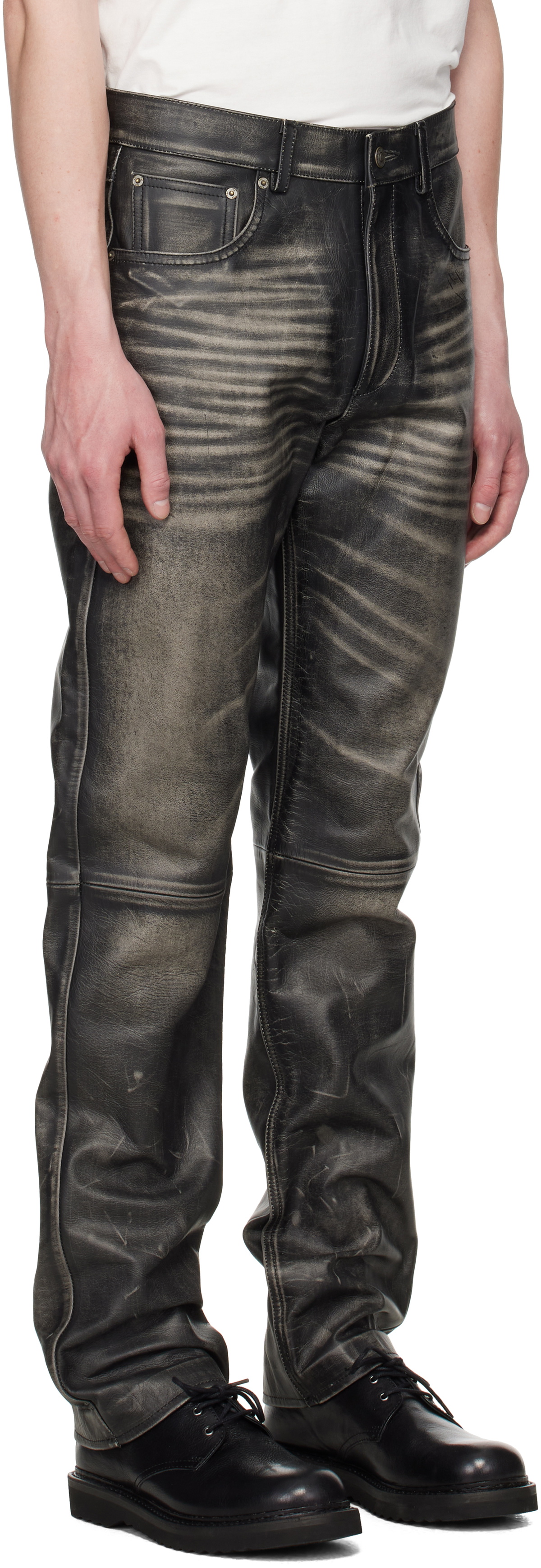 424 Black Five Pocket Leather Pants