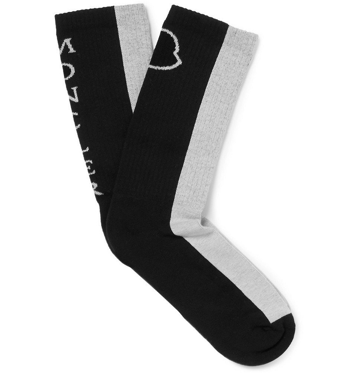 Photo: Moncler - Colour-Block Ribbed Stretch Cotton-Blend Socks - Men - Black